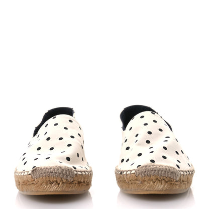 Saint Laurent Canvas Nappa Polka Dot Elba Light Logo Embroidered Espadrilles 38 Cream Black 2 of 8