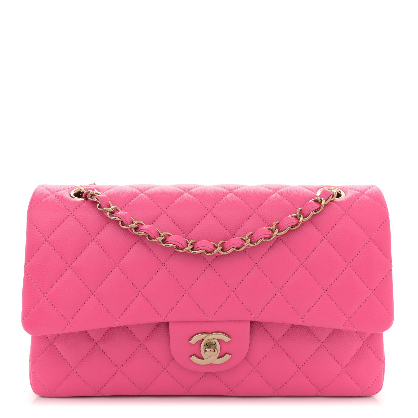 Caviar Quilted Medium Double Flap Pink
