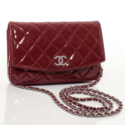Chanel Patent Quilted Brilliant Wallet On Chain WOC Red 1 of 9