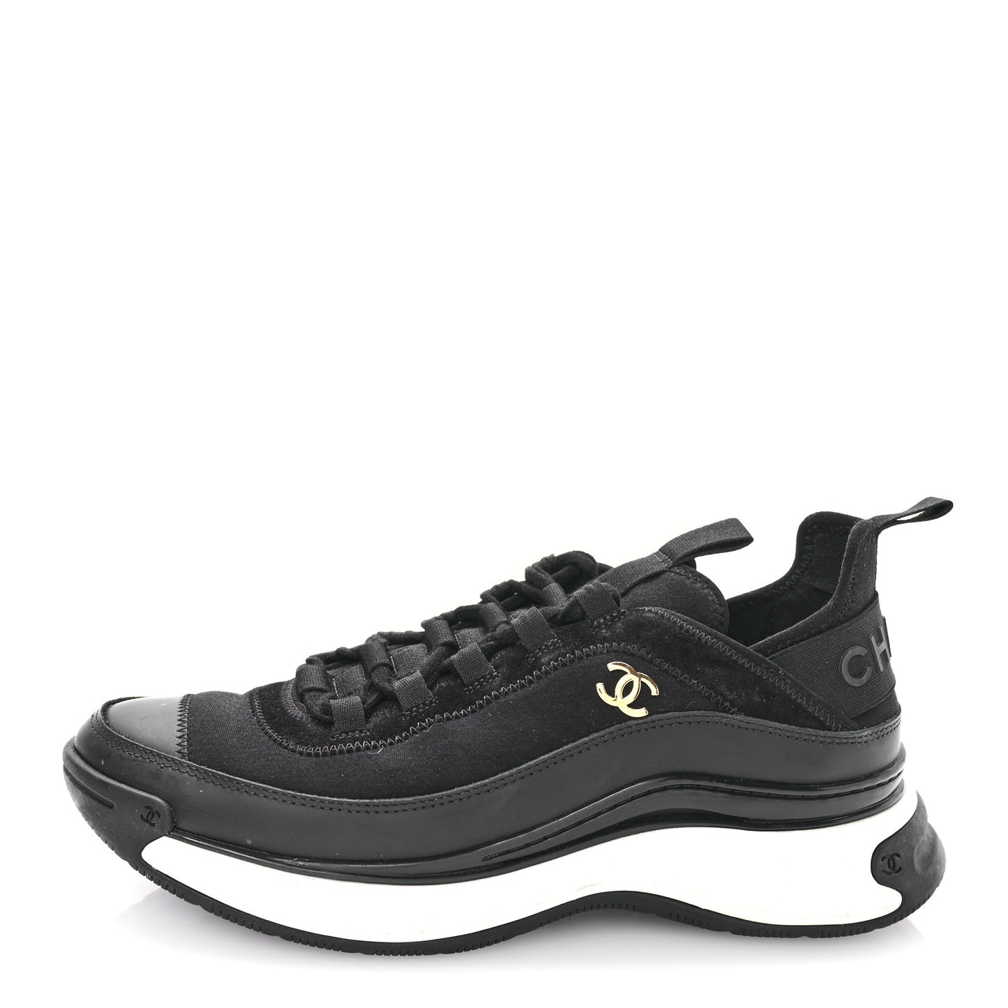 Velvet Calfskin Mixed Fibers CC Sneakers 40 Black