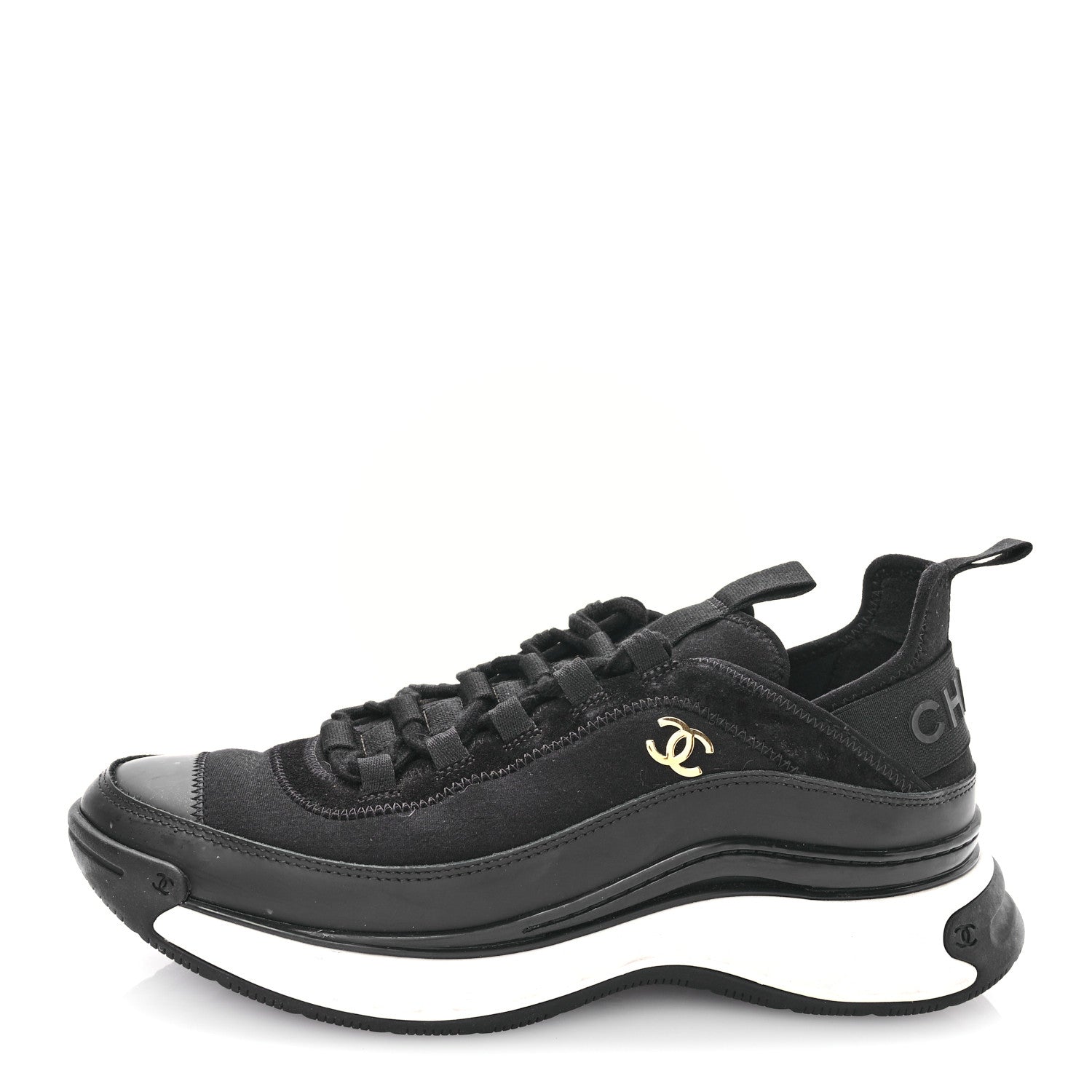 Chanel Velvet Calfskin Mixed Fibers CC Sneakers 40 Black 1 of 9