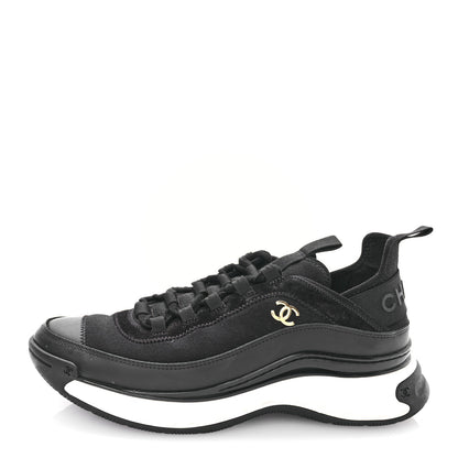 Chanel Velvet Calfskin Mixed Fibers CC Sneakers 40 Black 1 of 9