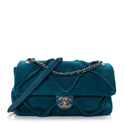Chanel Suede Diamond Fringe Flap Bag Blue 1 of 9