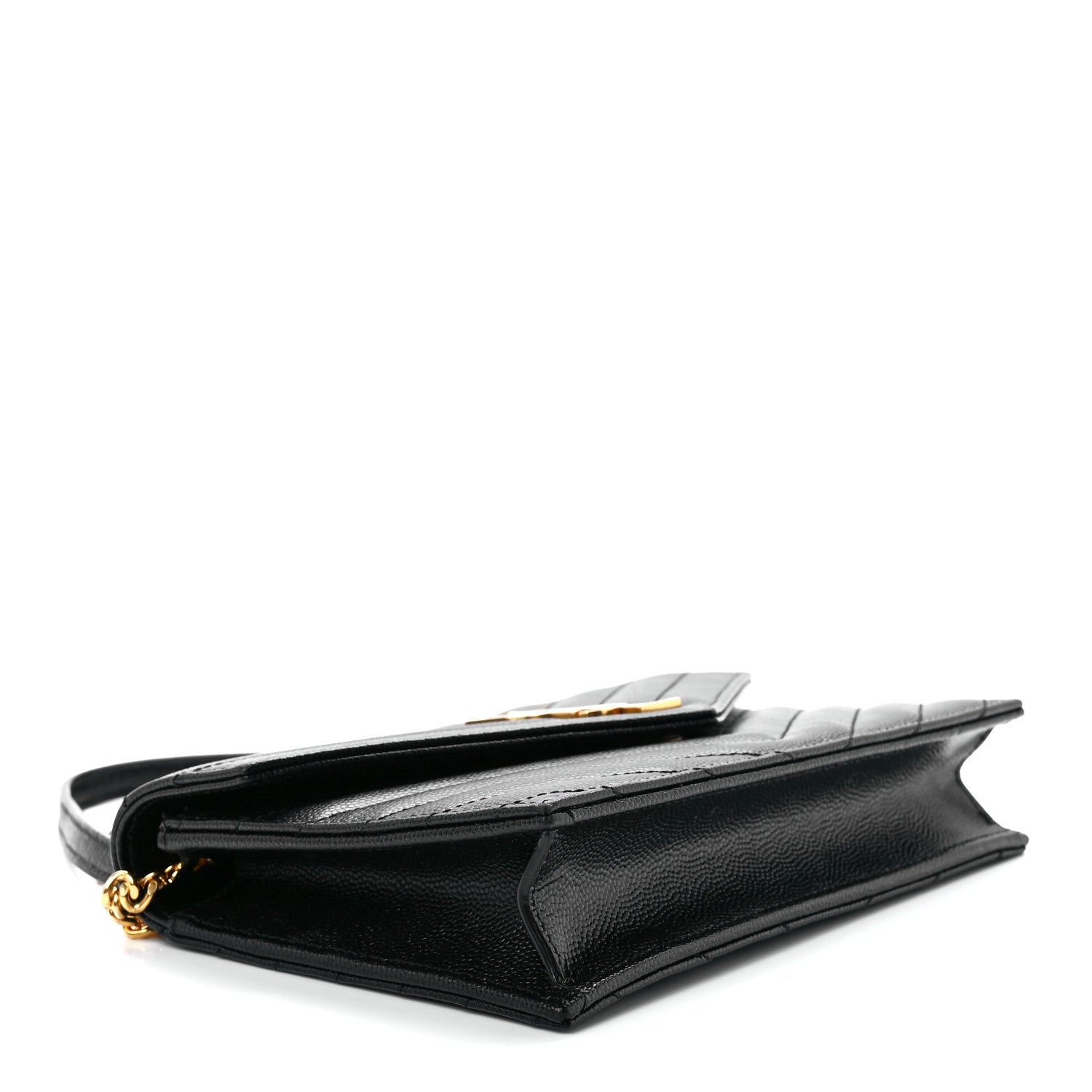 Saint Laurent Grain De Poudre Matelasse Chevron Monogram Envelope Chain Wallet Black 4 of 11