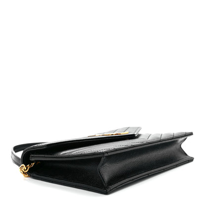 Saint Laurent Grain De Poudre Matelasse Chevron Monogram Envelope Chain Wallet Black 4 of 11