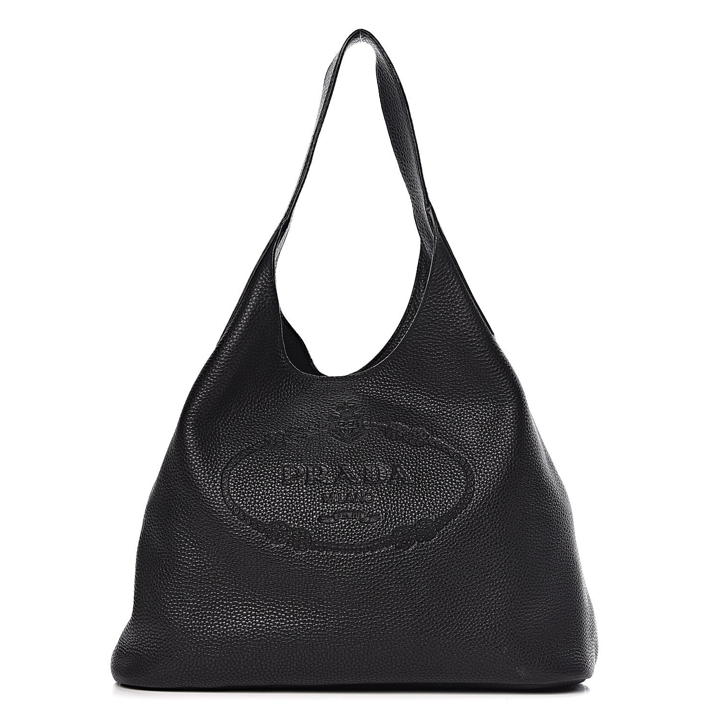 Vitello Daino Embossed Logo Hobo Black