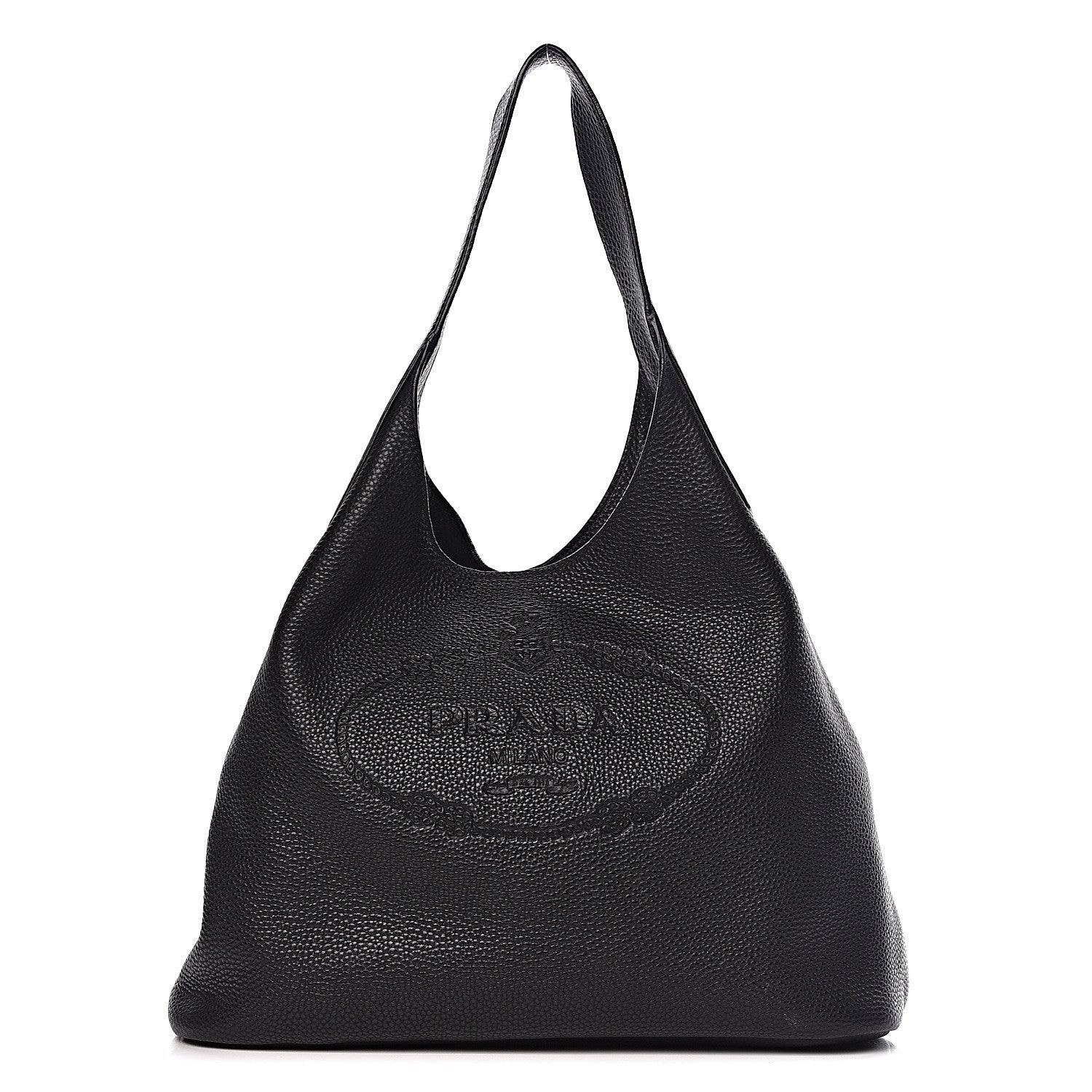 Prada Vitello Daino Embossed Logo Hobo Black 1 of 21