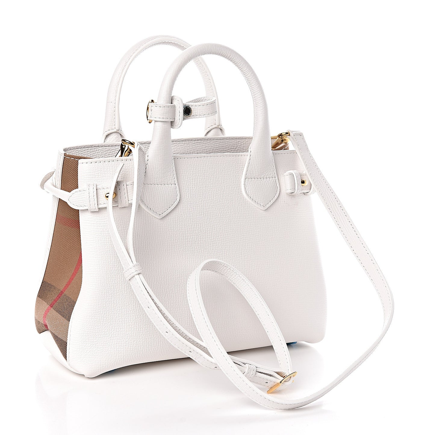 Grainy Calfskin House Check Small Banner Tote Chalk White