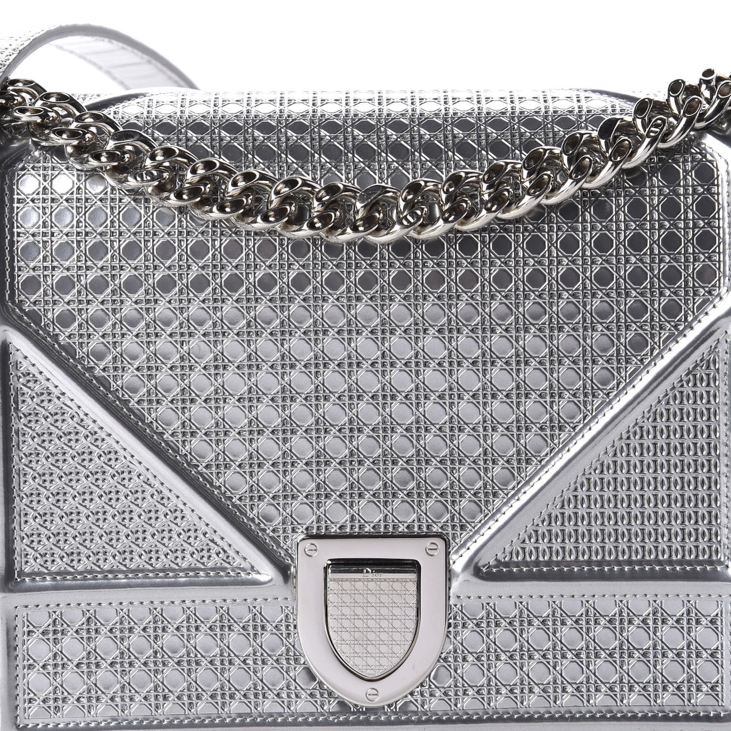 Metallic Patent Micro-Cannage Medium Diorama Flap Bag Silver