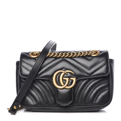 Gucci Calfskin Matelasse Mini GG Marmont Shoulder Bag Black 1 of 8