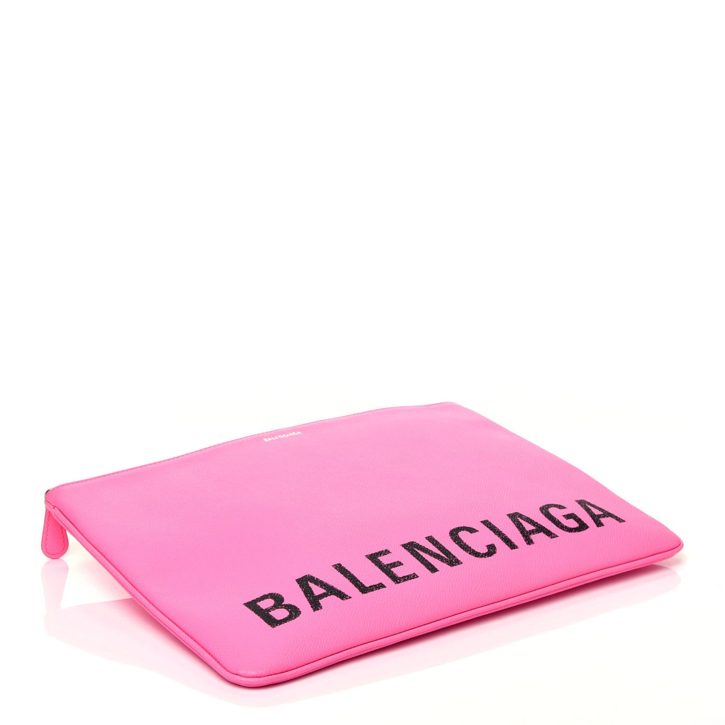 Calfskin Logo Large Zip Pouch Acid Pink