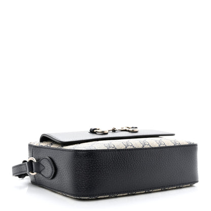 Gucci GG Supreme Monogram Textured Dollar Calfskin Small Horsebit 1955 Shoulder Bag Beige Blue 4 of 13