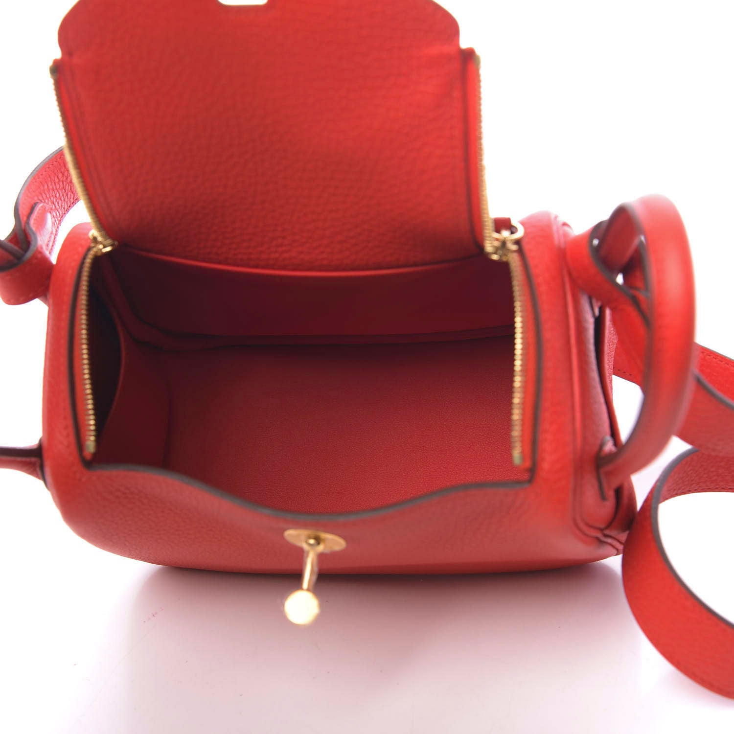 Hermes Taurillon Clemence Mini Lindy 20 Rouge De Coeur 5 of 11