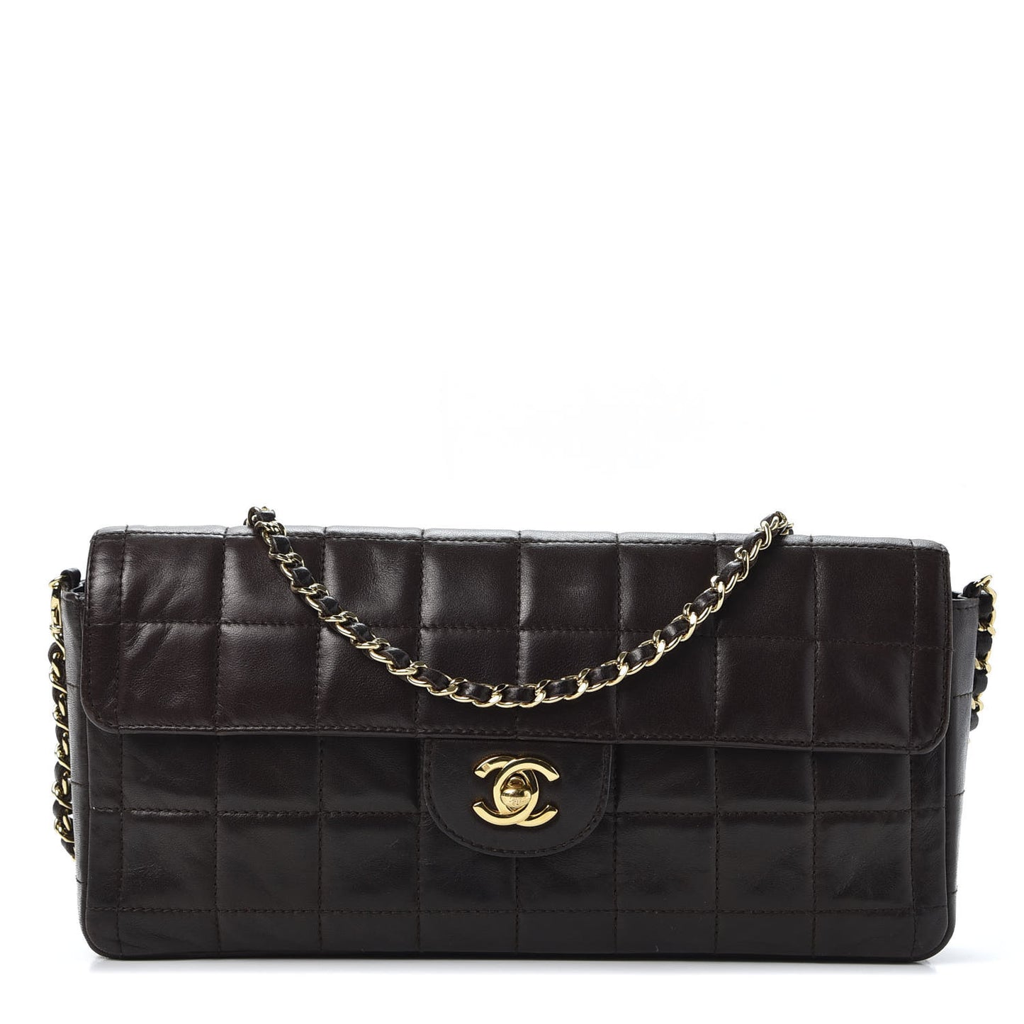 Lambskin East West Chocolate Bar Flap Dark Brown