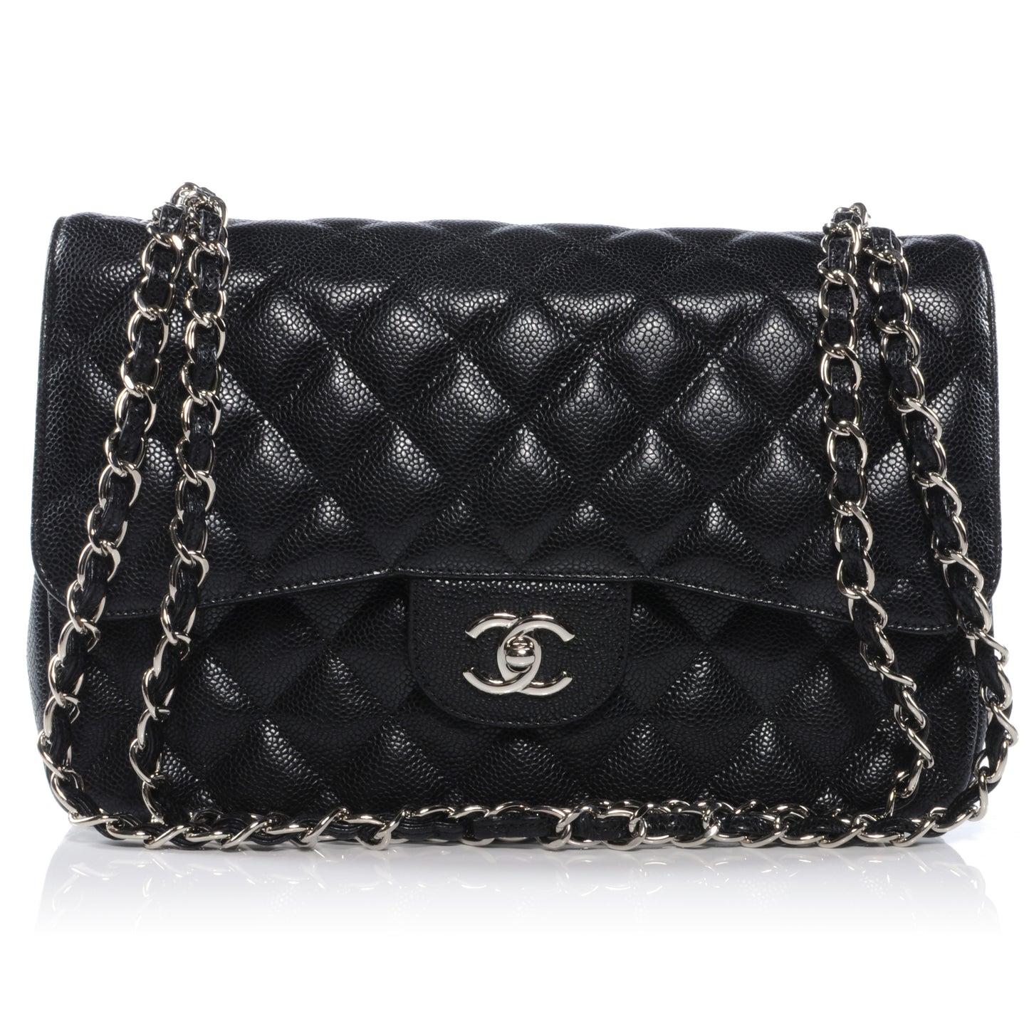 Caviar Quilted Jumbo Double Flap Black