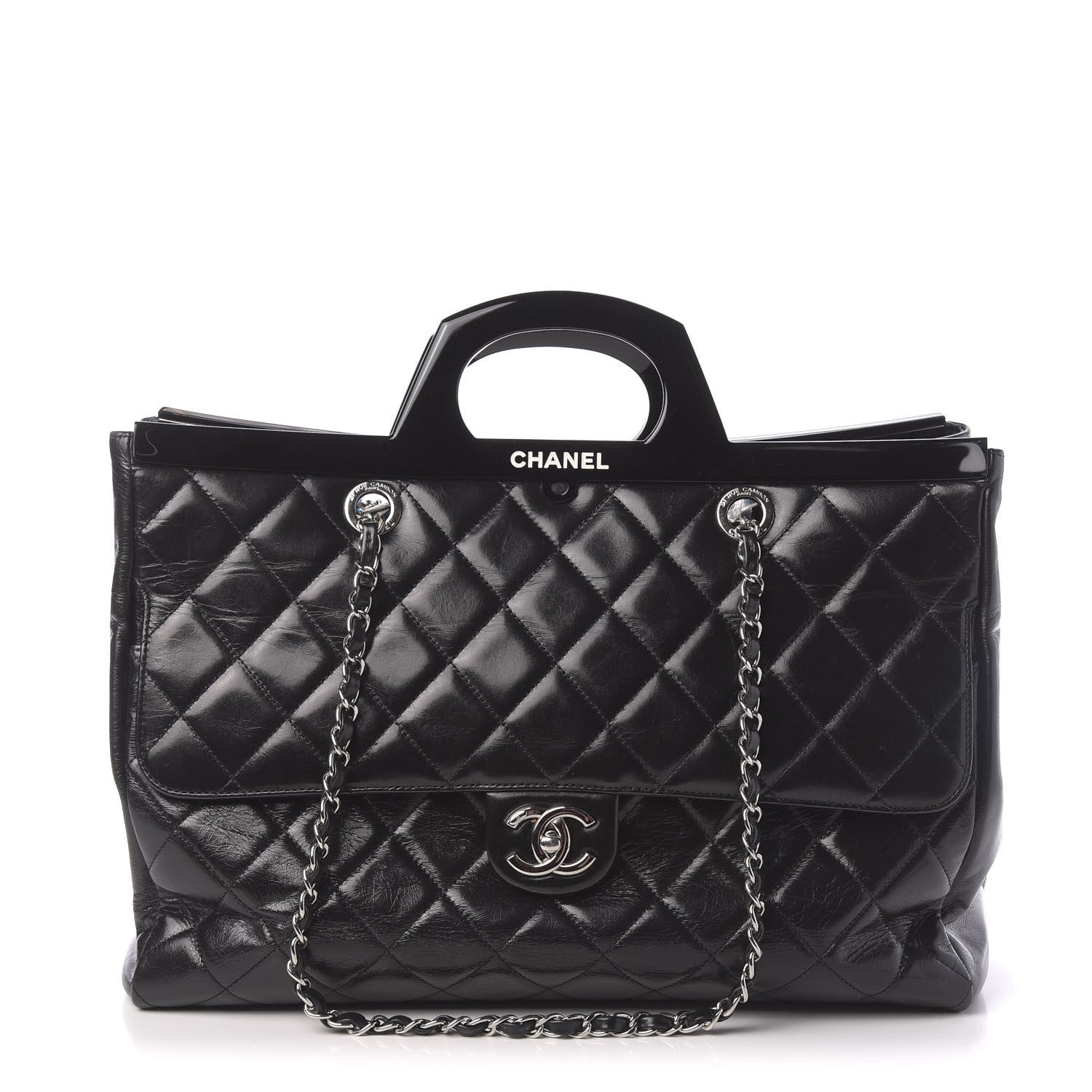 Chanel Glazed Calfskin Quilted Large CC Delivery Tote Black 1 of 9
