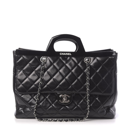 Chanel Glazed Calfskin Quilted Large CC Delivery Tote Black 1 of 9