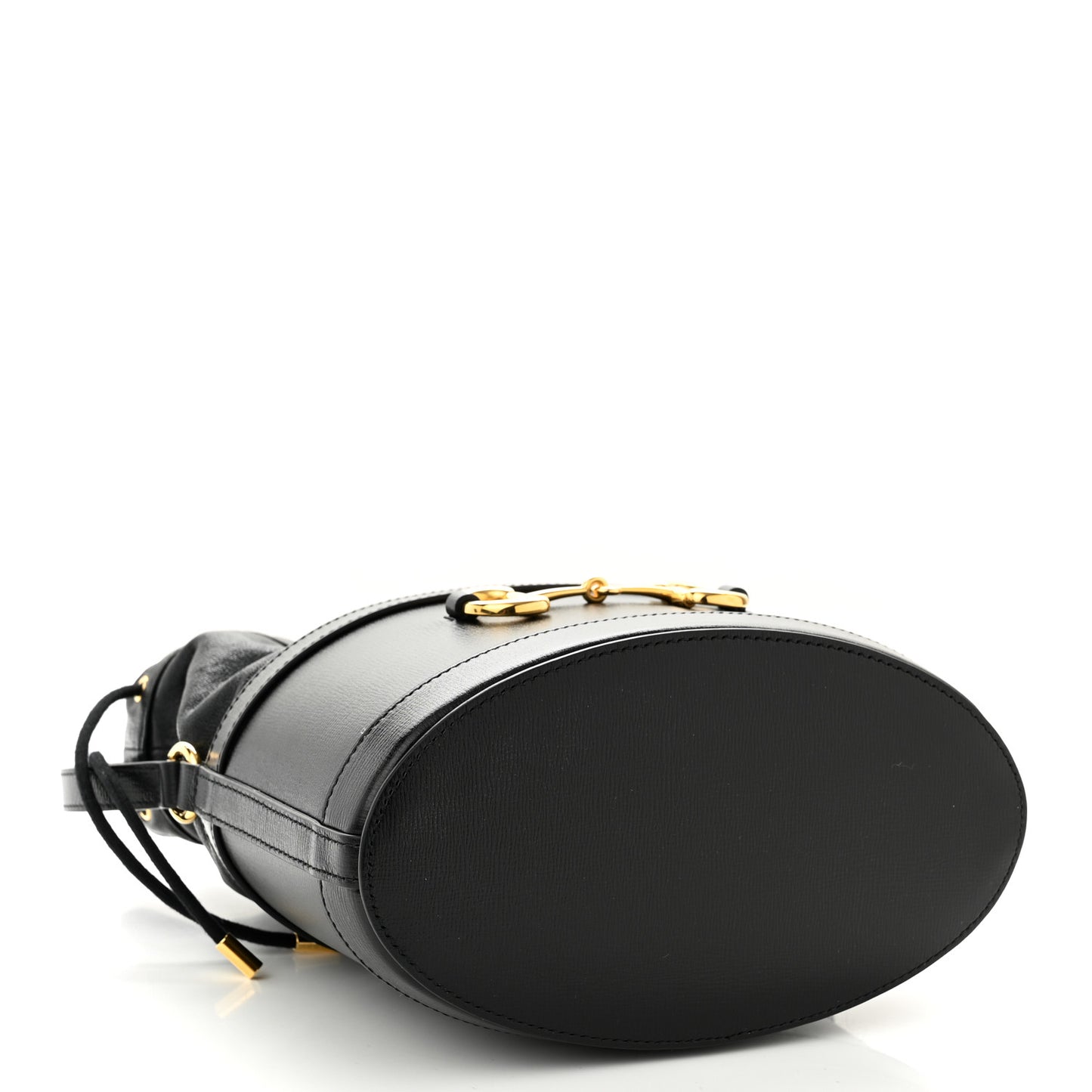 Azalea Sakai Calfskin Horsebit 1955 Drawstring Bucket Bag Black