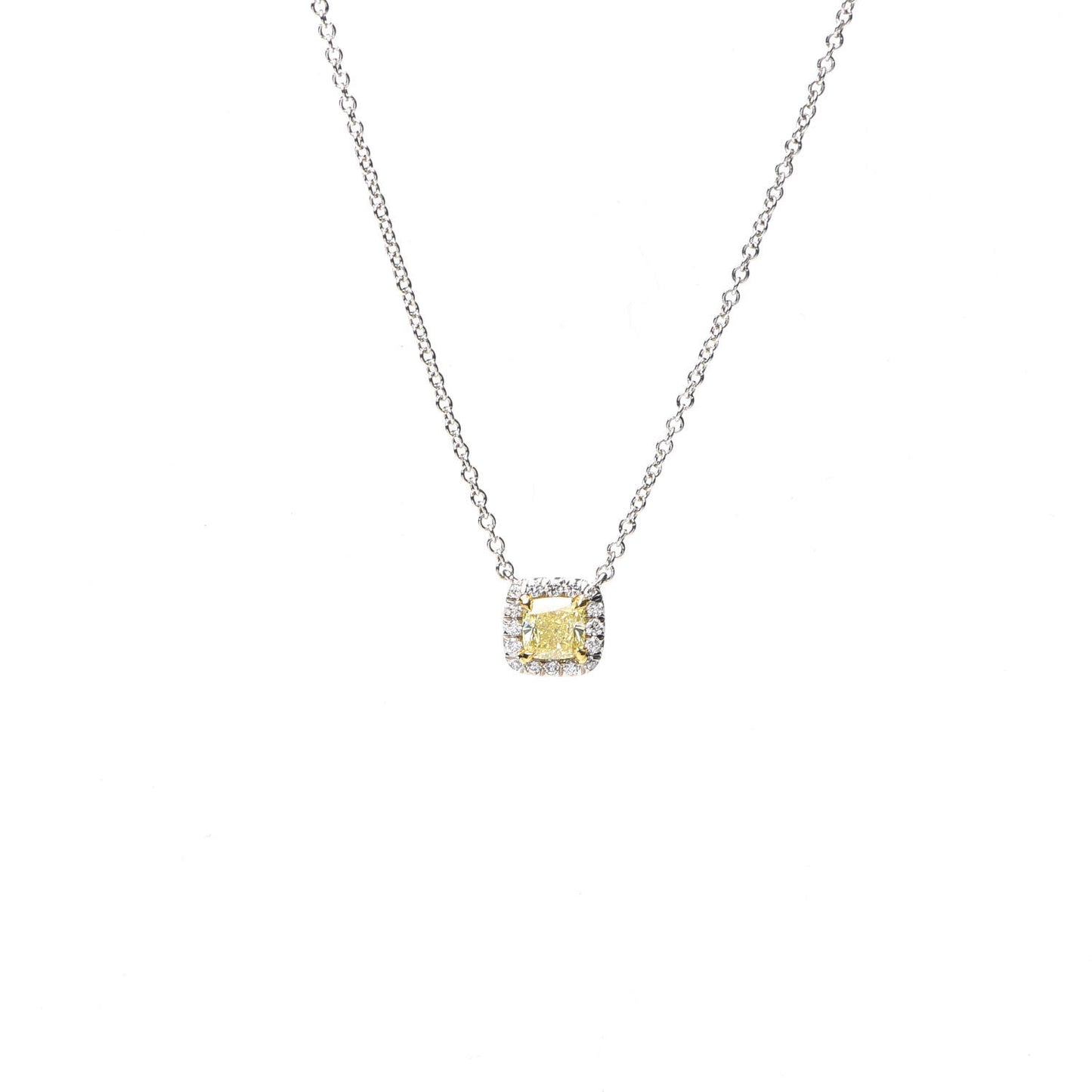 Platinum 18K Yellow Gold Fancy Intense Yellow Diamond .32ct Mini Soleste Pendant Necklace