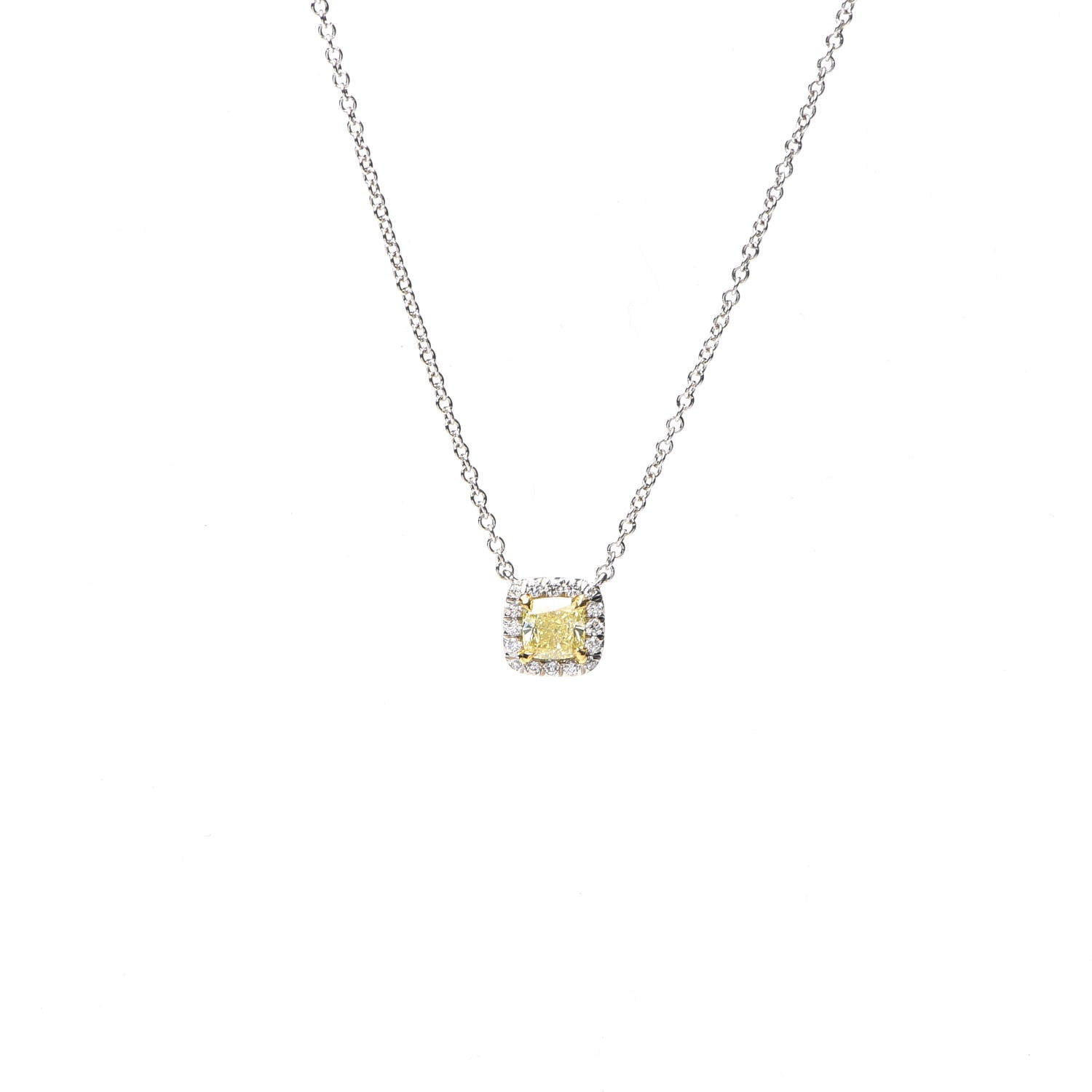 Tiffany Platinum 18K Yellow Gold Fancy Intense Yellow Diamond .32ct Mini Soleste Pendant Necklace 3 of 7