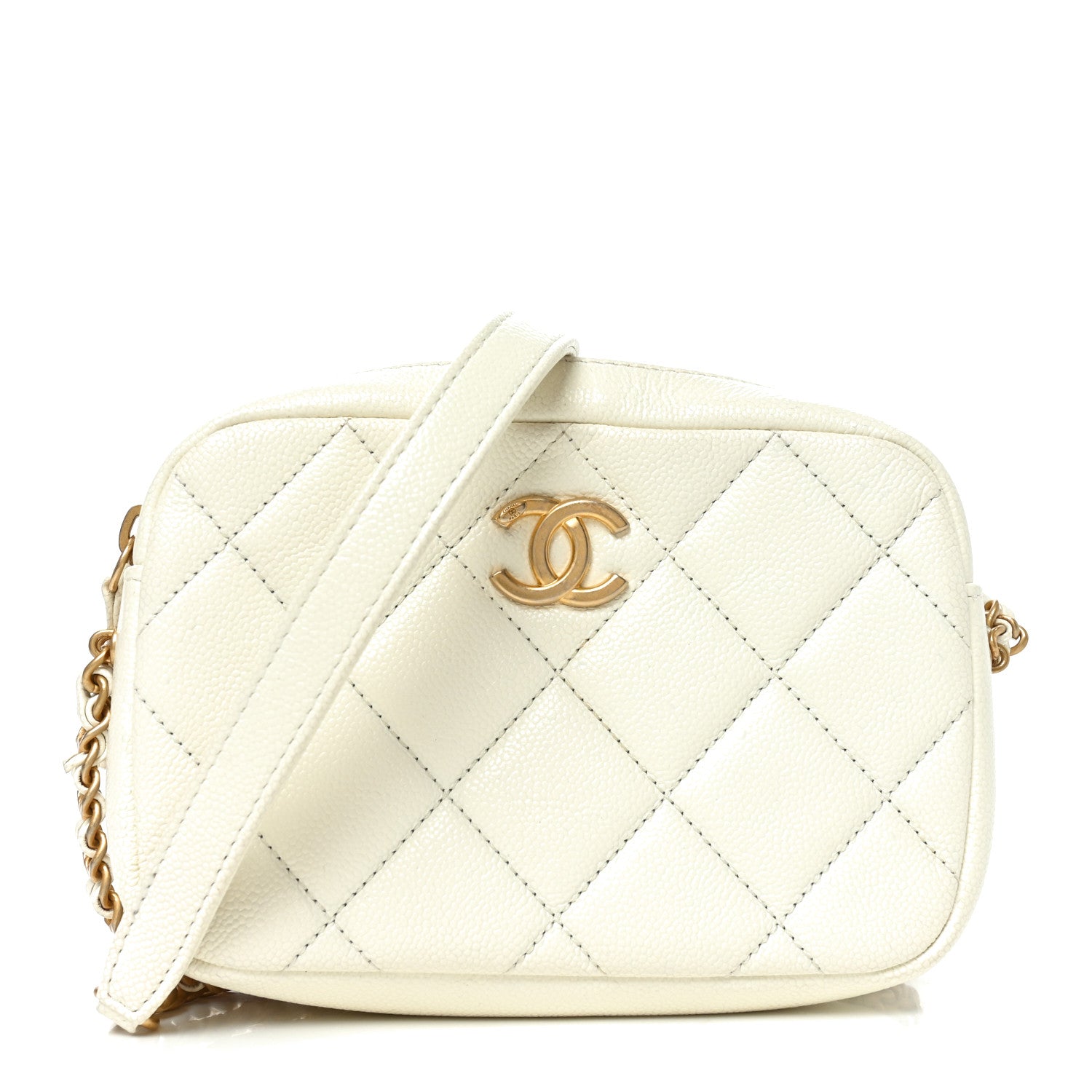 Chanel Shiny Caviar Quilted Chain Melody Camera Bag White 1 of 11