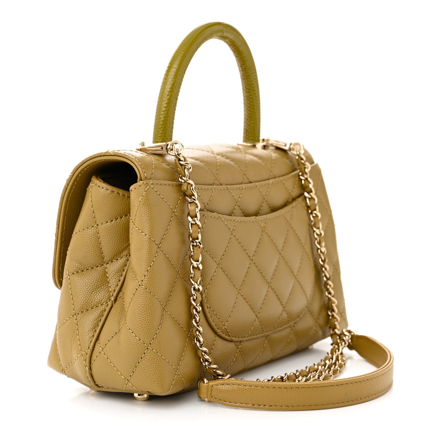Chanel Caviar Lizard Embossed Quilted Mini Coco Handle Flap Green 3 of 11