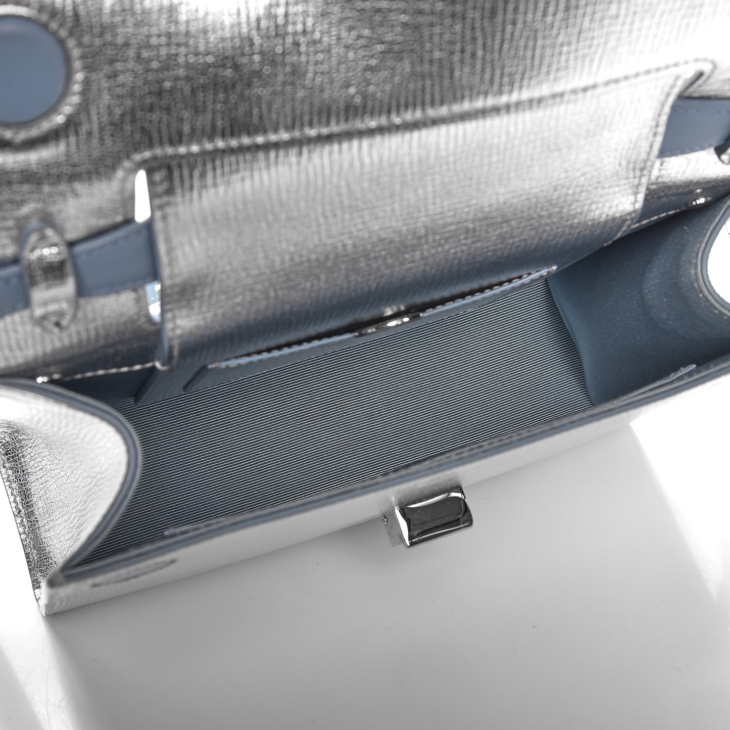 Metallic Grained Calfskin Diorever Clutch Silver
