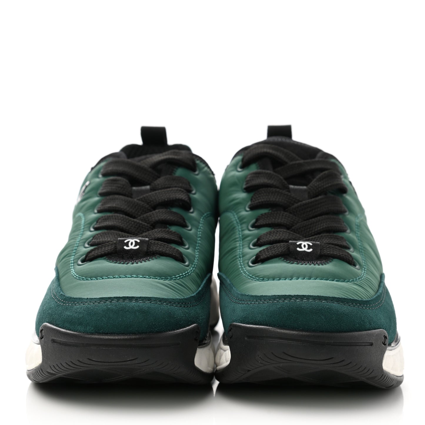 Nylon Suede Calfskin Womens Logo Sneakers 36.5 Green