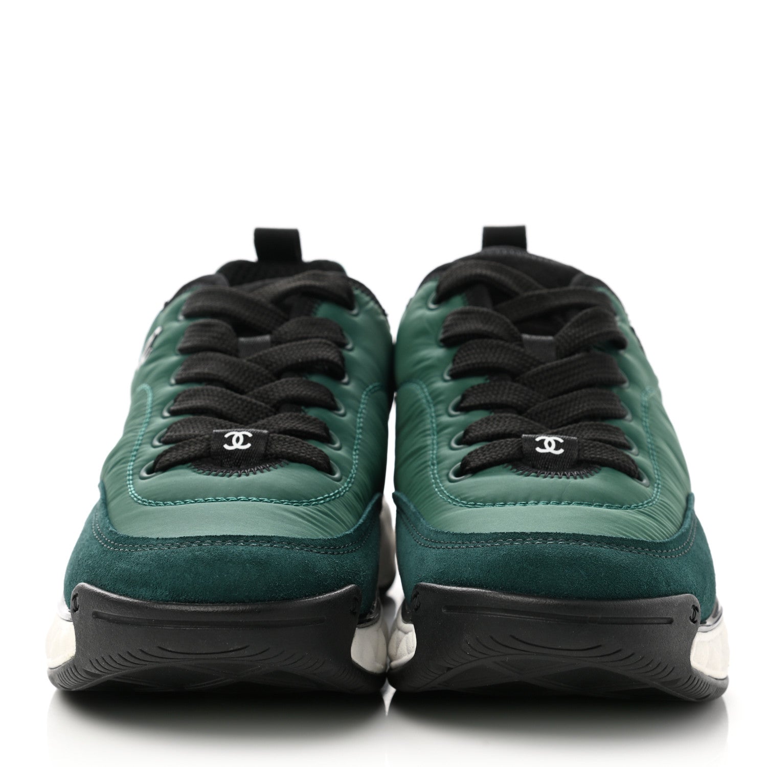 Chanel Nylon Suede Calfskin Womens Logo Sneakers 36.5 Green 2 of 9