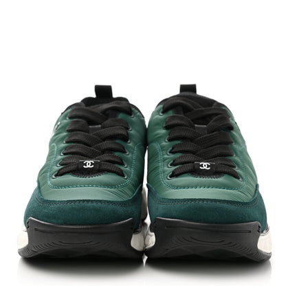 Chanel Nylon Suede Calfskin Womens Logo Sneakers 36.5 Green 2 of 9