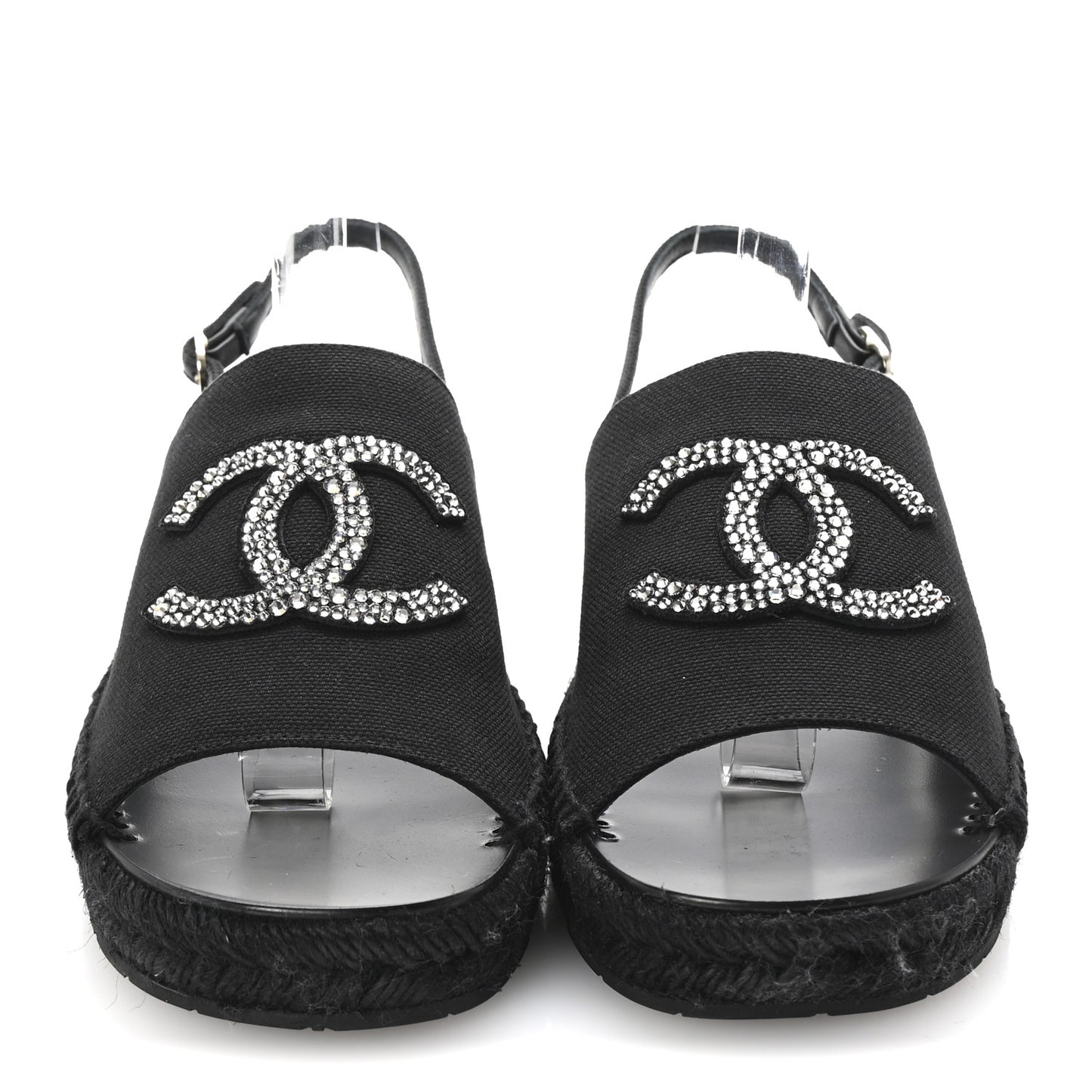 Canvas Strass CC Espadrille Slingback Sandals 39 Black