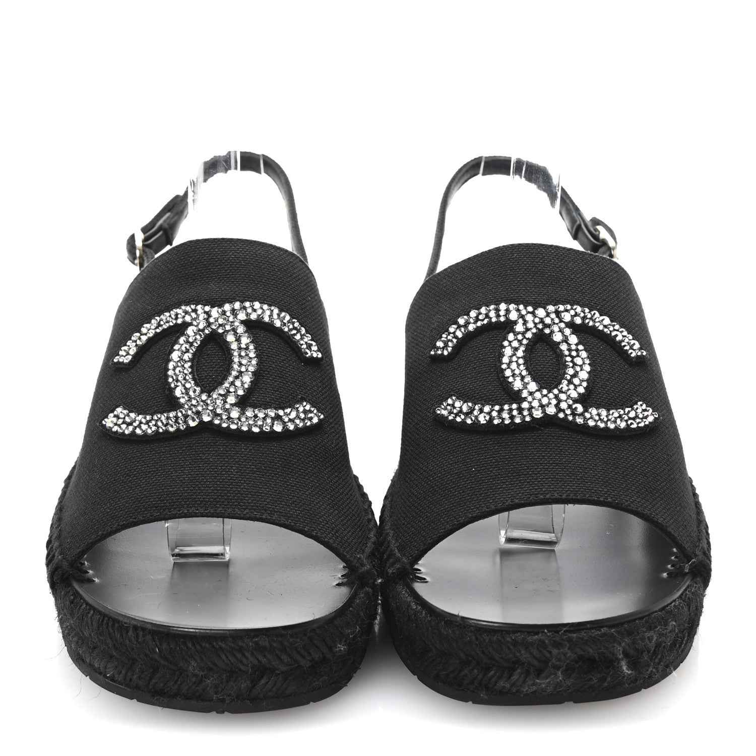 Chanel Canvas Strass CC Espadrille Slingback Sandals 39 Black 3 of 10