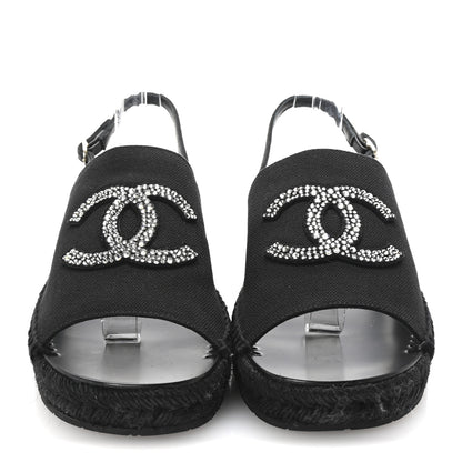 Chanel Canvas Strass CC Espadrille Slingback Sandals 39 Black 3 of 10