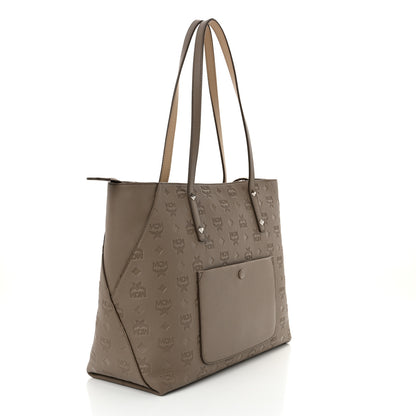 MCM Calfskin Ottomar Monogram Medium Klara Shopper Tote Dove 3 of 9