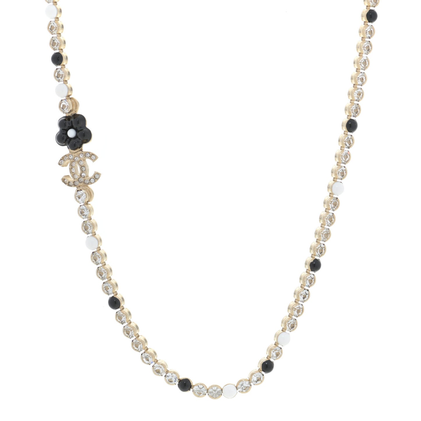 Crystal Pearl Glass Beaded CC Short Necklace Gold White Black