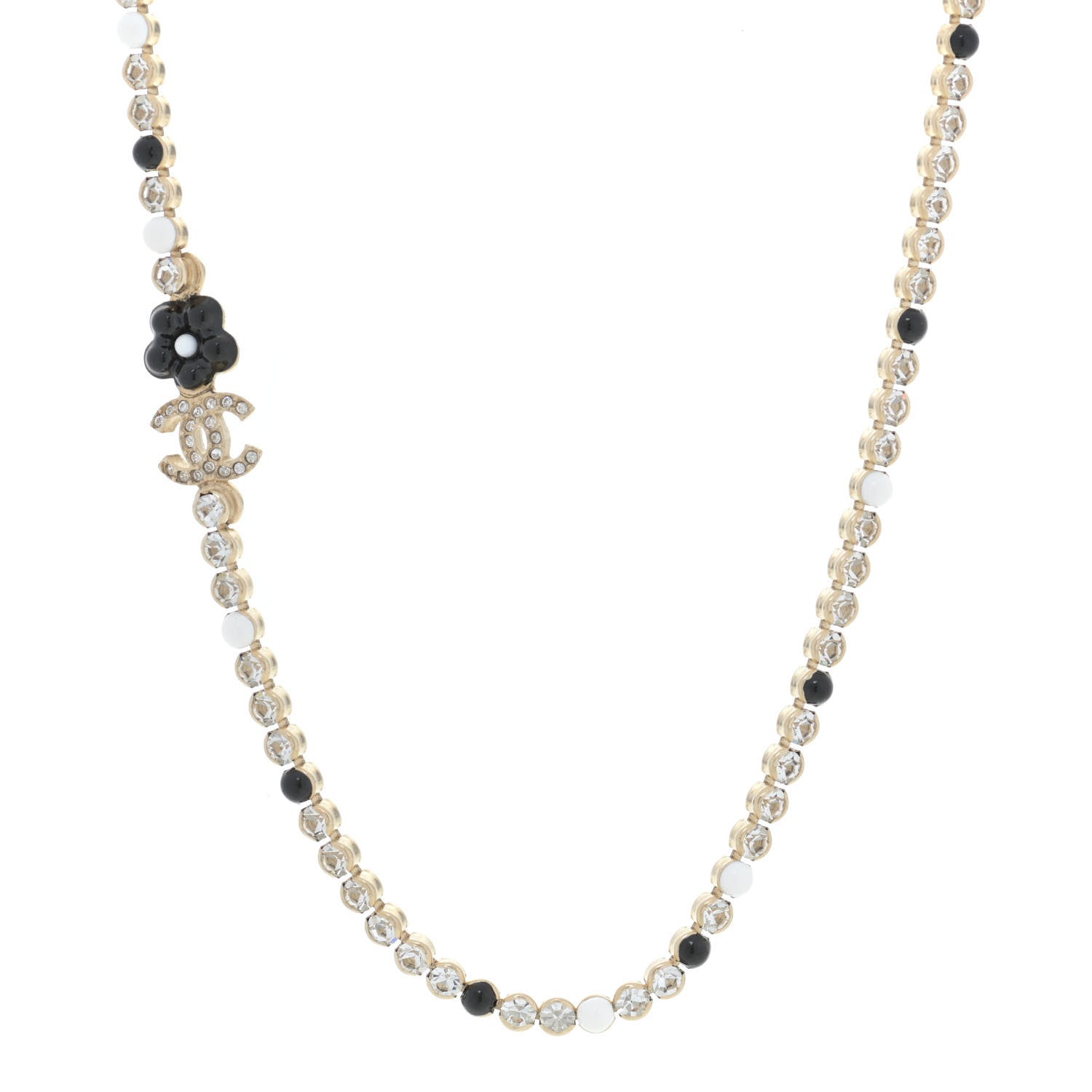 Chanel Crystal Pearl Glass Beaded CC Short Necklace Gold White Black 1 of 5
