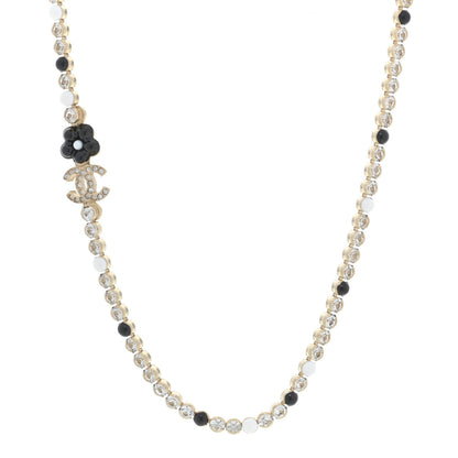Chanel Crystal Pearl Glass Beaded CC Short Necklace Gold White Black 1 of 5
