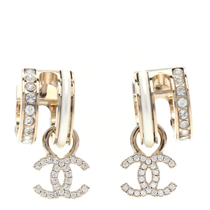 Chanel Crystal CC Hoop Drop Earrings Gold Pearly White 1 of 5