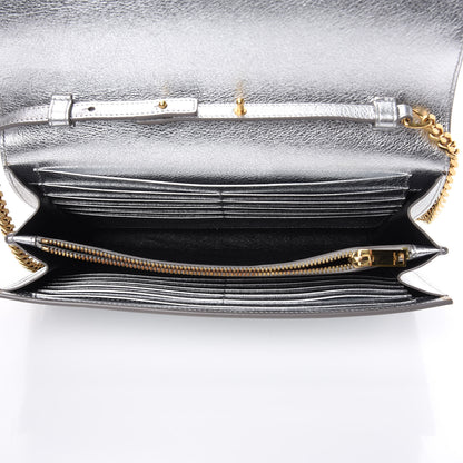 Saint Laurent Metallic Calfskin Monogram Chain Wallet Argento 5 of 9