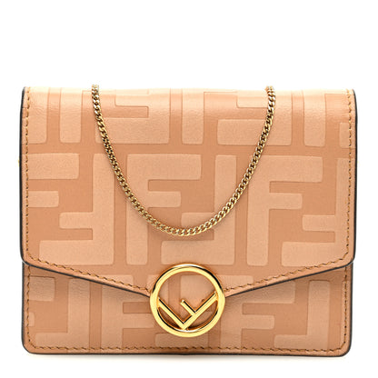 Fendi Vitello Termolagoon F is Fendi FF 1974 Embossed Geometric Flap Wallet On Chain Miele Scuro 1 of 10