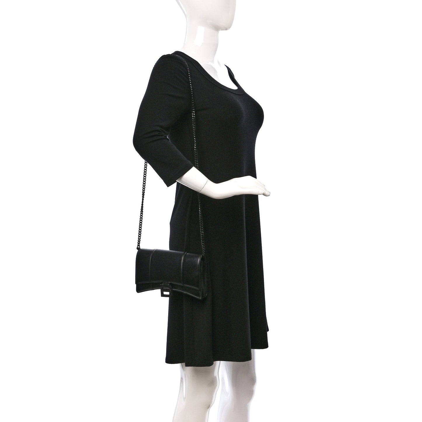 Calfskin Strass Monochrome Hourglass Chain Bag Black