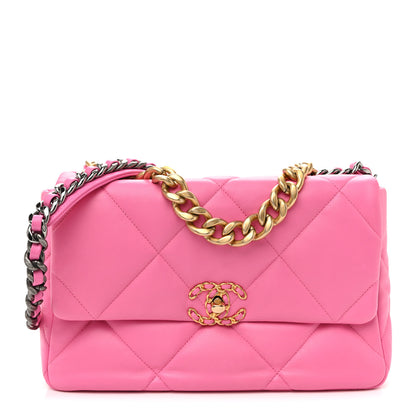 Chanel Lambskin Quilted Large Chanel 19 Flap Neon Pink 1 of 10