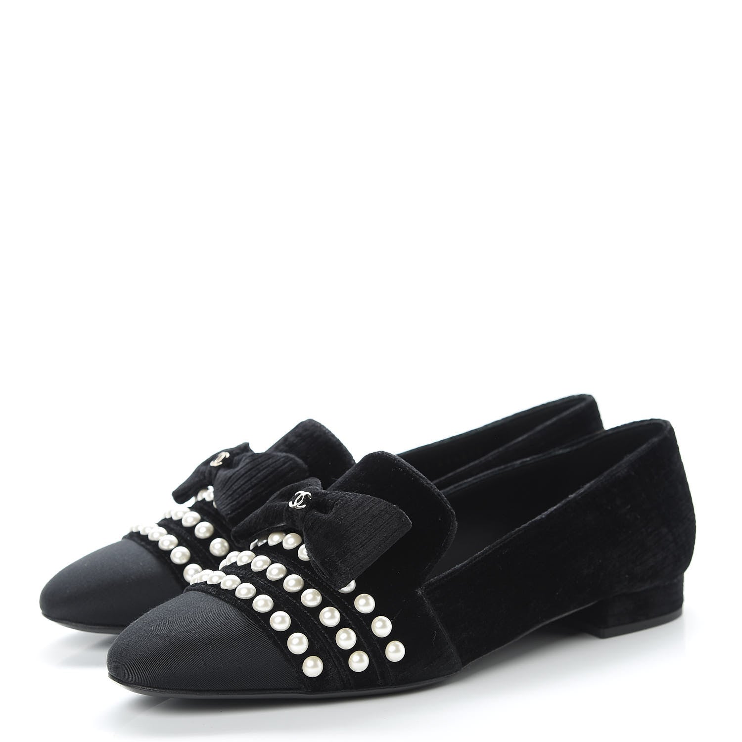 Chanel Velvet Grosgrain Pearls Moccasin Loafers 40 Black 3 of 7