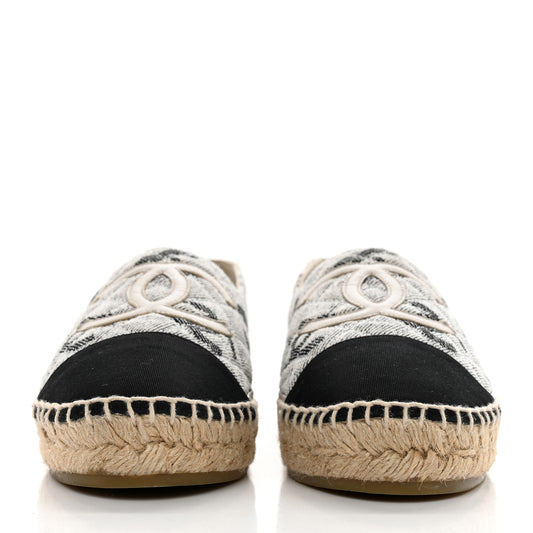 Cotton Jacquard Grosgrain CC Print Espadrilles 38 Grey Black