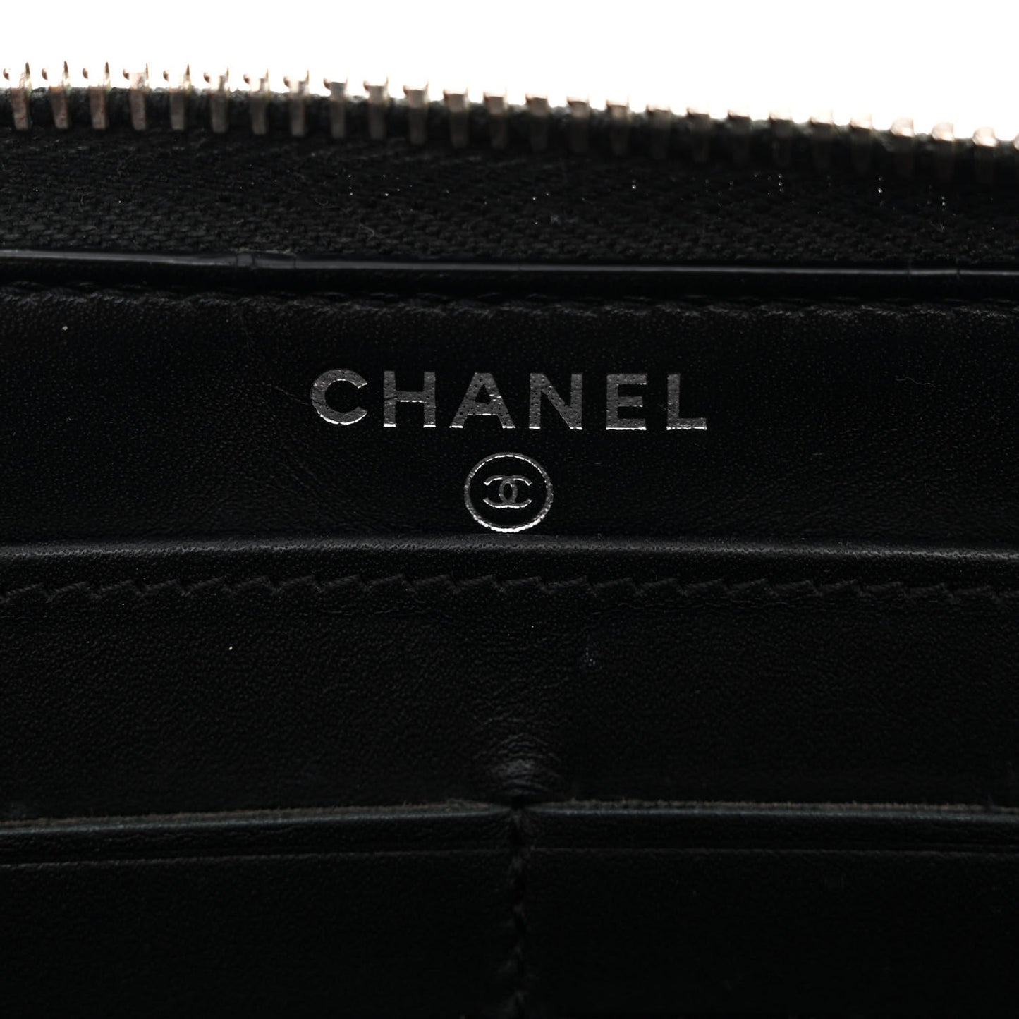 Patent Quilted Zip Around Wallet Black