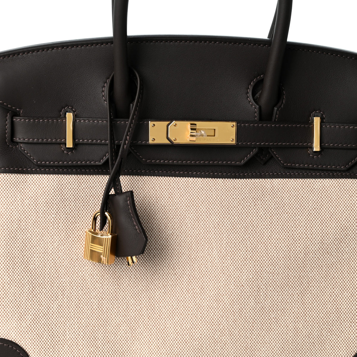 Toile H Swift Birkin 30  Ecru Bai Brun