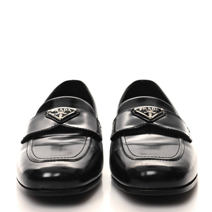 Prada Spazzolato Metal Triangle Logo Loafers 38 Black 2 of 8
