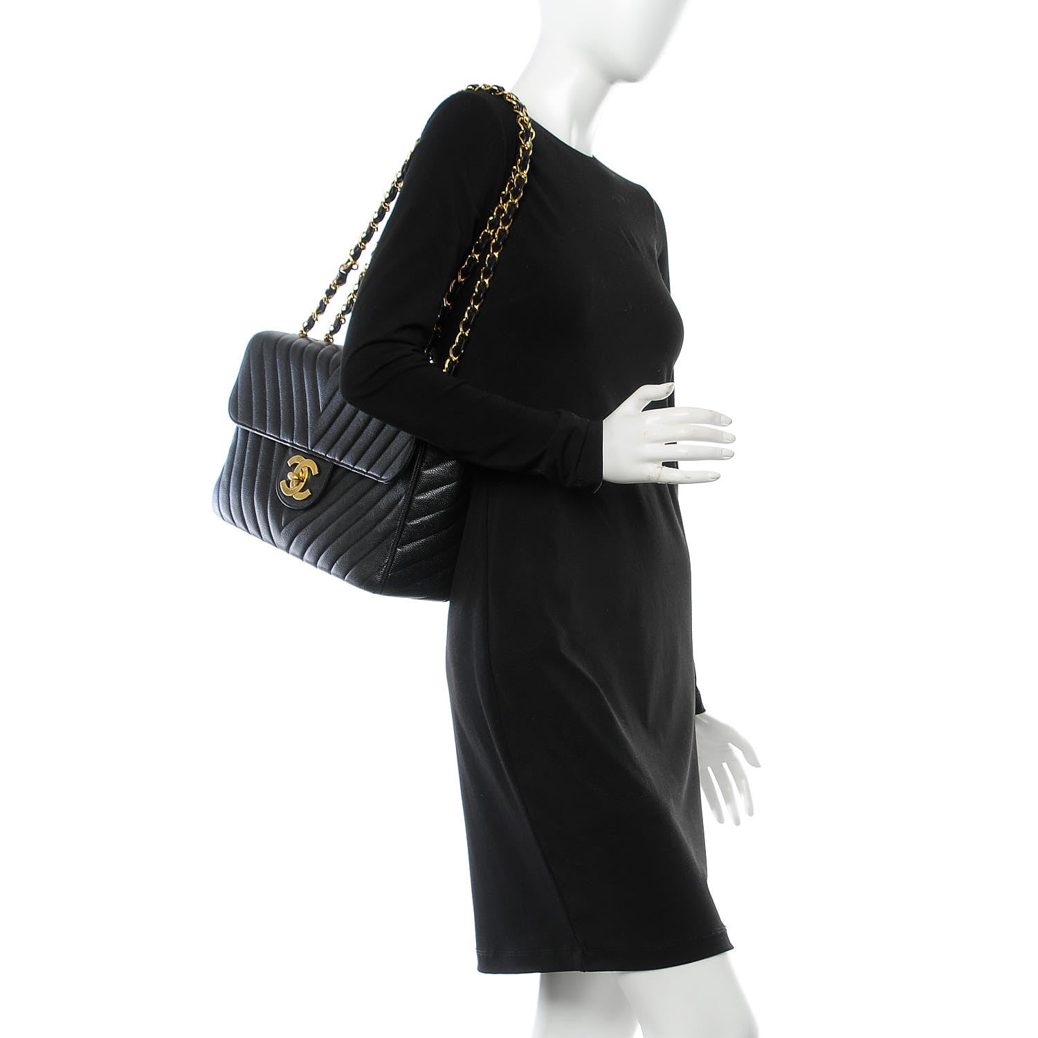Chanel Caviar Chevron Quilted Maxi Single Flap Black 2 of 15