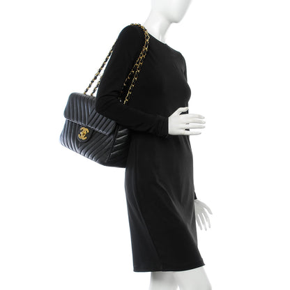 Chanel Caviar Chevron Quilted Maxi Single Flap Black 2 of 15