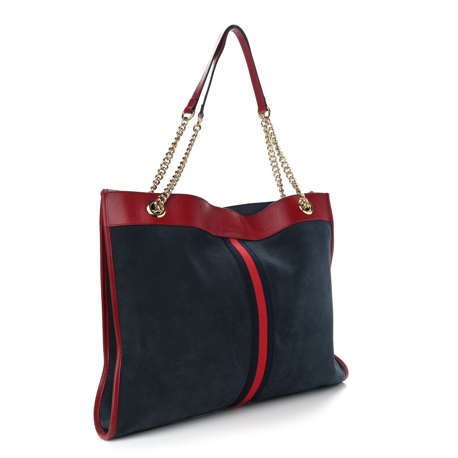 Gucci X MLB Suede Calfskin NY Yankees Large Rajah Chain Tote New Blue Romantic Cherry 4 of 14